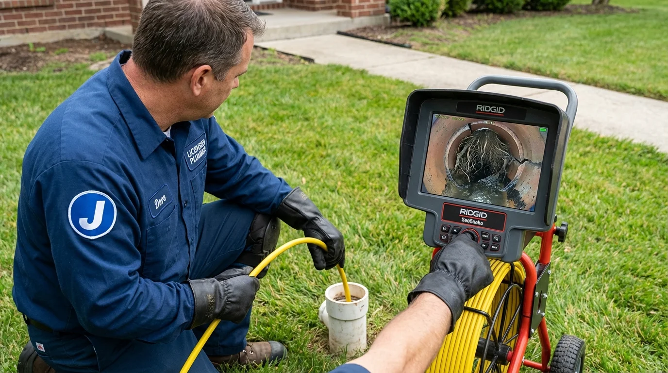 Sewer camera inspection being performed by Johns Plumbing LLC in Cade