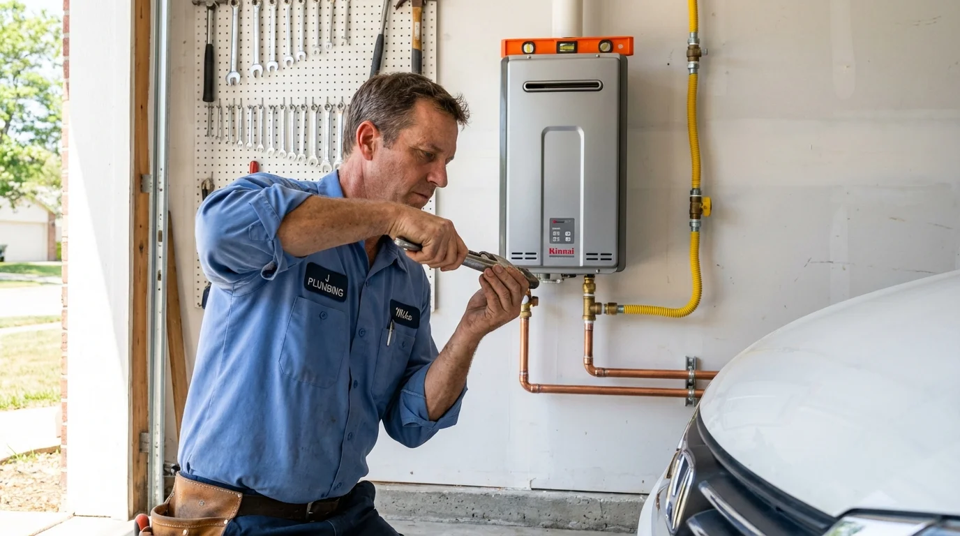 Tankless water heater installation by a Johns Plumbing LLC plumber in Cade