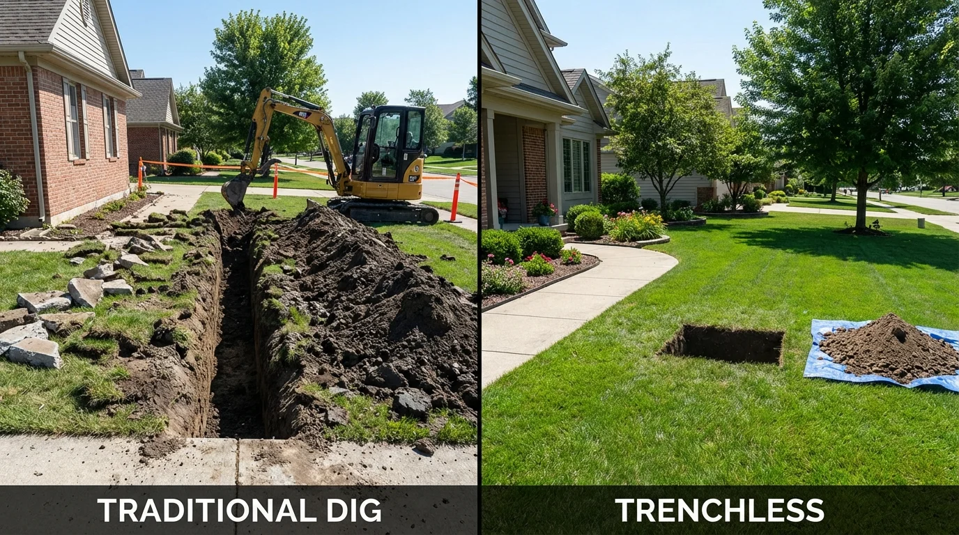 Trenchless sewer repair with minimal yard damage versus traditional excavation in Cade, LA